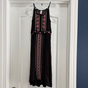 Justice Black Midi Dress with Pink Embroidered Floral Trim